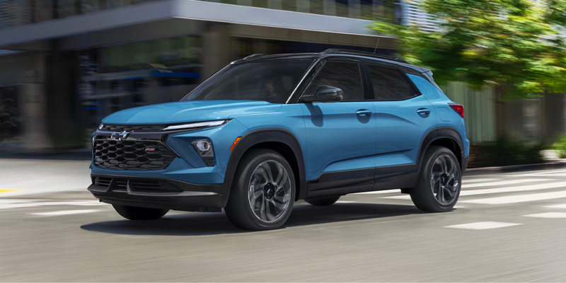 Blue 2026 Chevrolet Trailblazer in front of a house in Newton Falls, OH